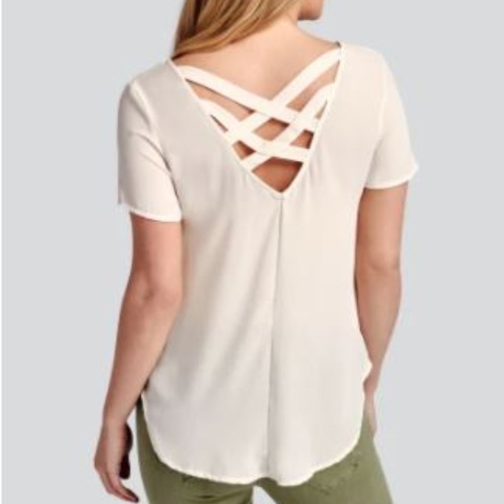 Criss Cross Back Detail Woven Top in BB Butter L
